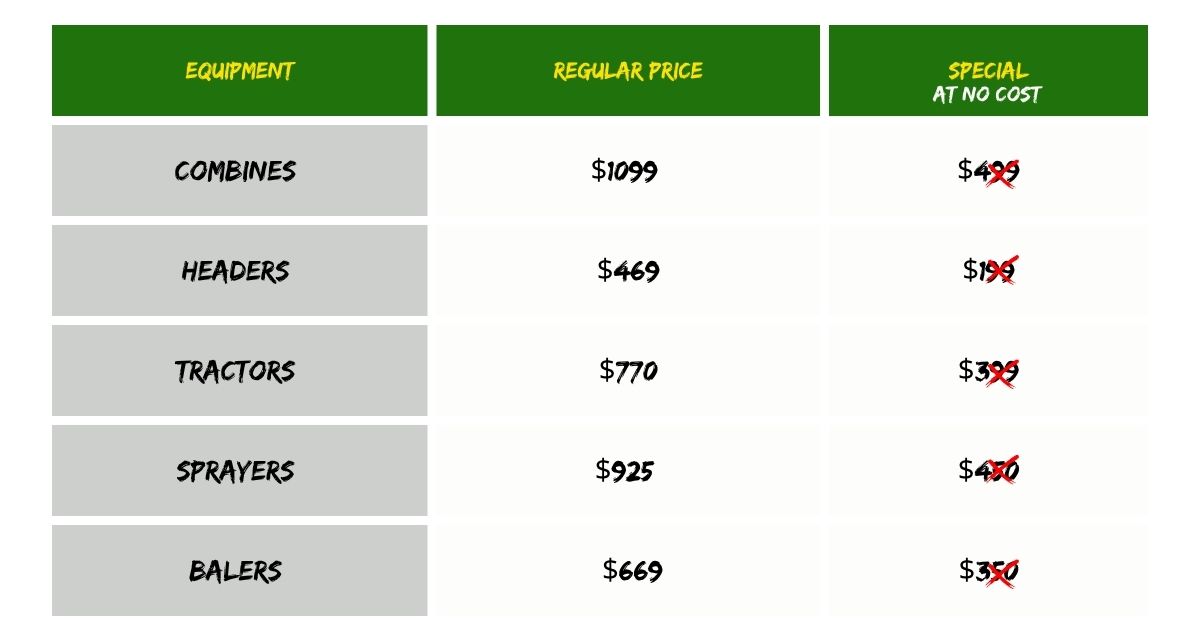 Winter service inspection pricing: combines, headers, tractors, sprayers, and balers at no cost